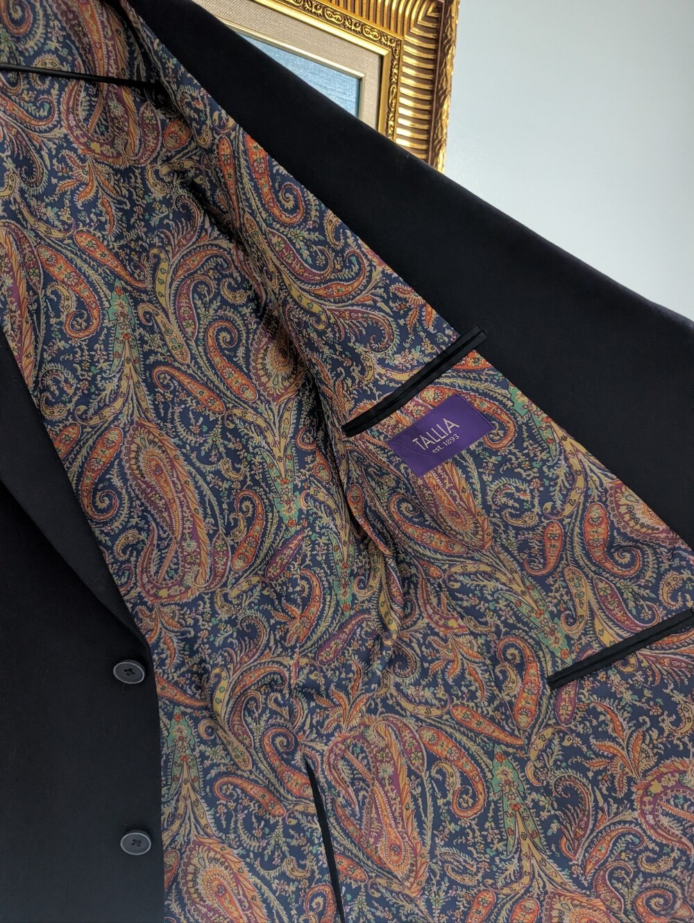 TALLIA Navy Blazer with Paisley Lining Large - Picture 3 of 8